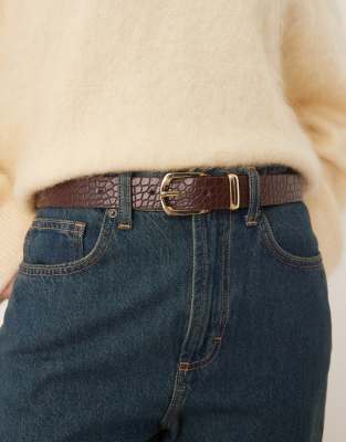 Mango Faux Croc Textured Belt In Brown