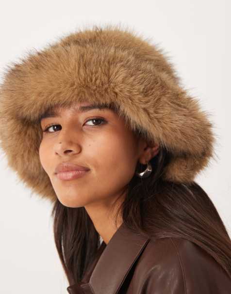 Mango faux fur bucket hat in brown - view 1