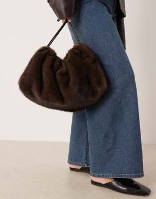 Mango Faux Fur Clutch Bag In Brown