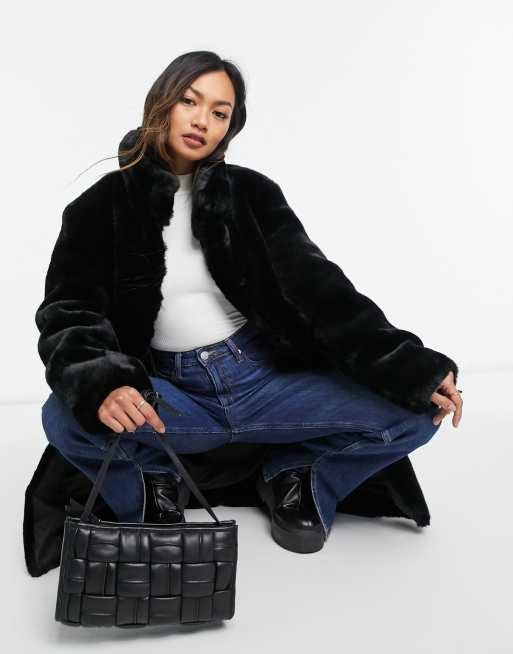 Mango black clearance faux fur coat