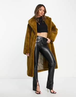 Mango faux fur coat in brown