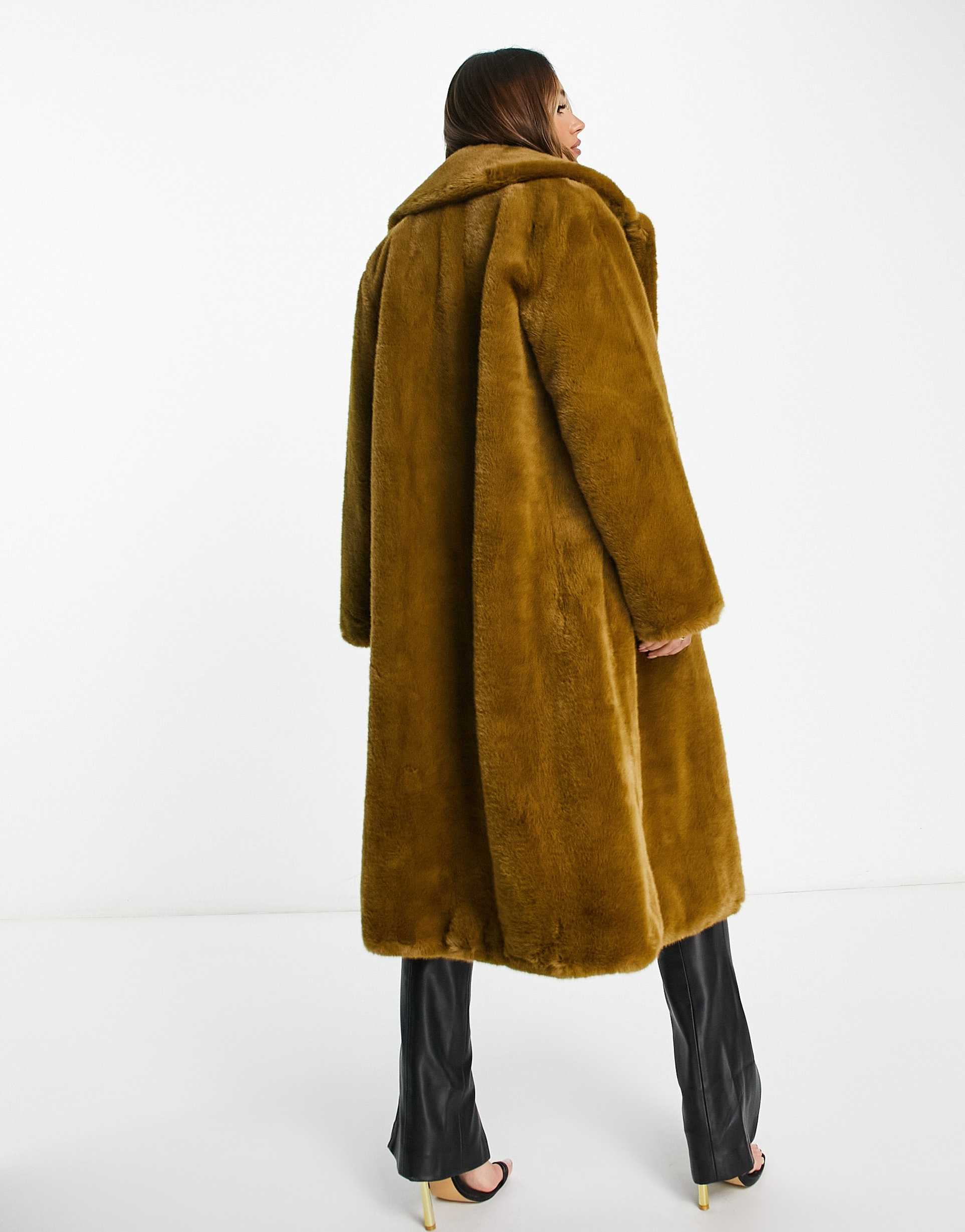 <b>Mango</b> faux fur coat in brown, 3 of 4.