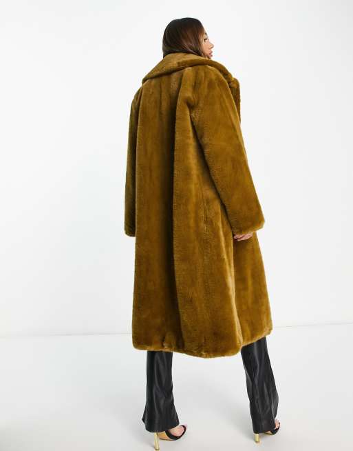 Mango faux fur coat in brown