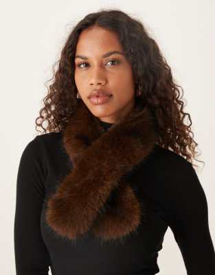 Mango Mango faux fur collar scarf in brown