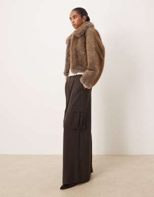 Mango Faux Fur Cropped Jacket With Collar Detail In Brown