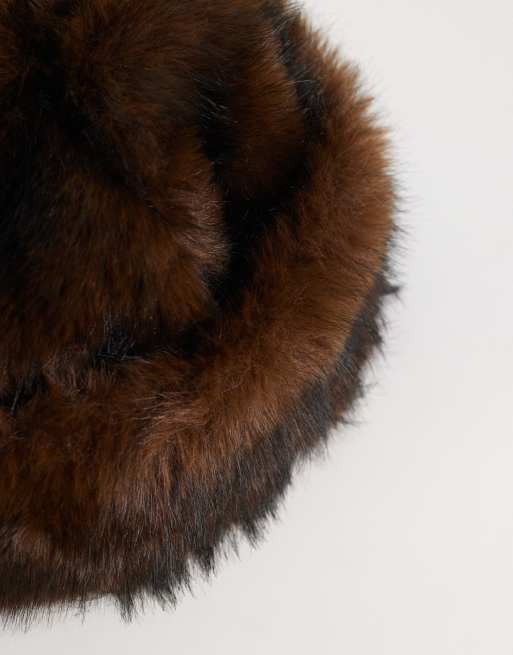 Mango faux fur hat in brown, 2 of 3
