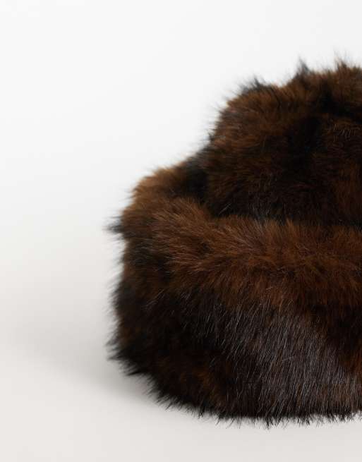 Mango faux fur hat in brown, 3 of 3