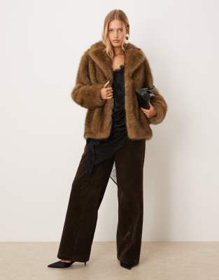 Mango Faux Fur Jacket In Brown