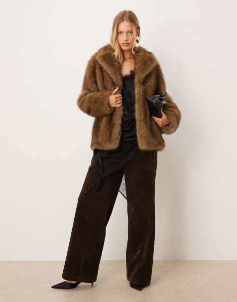 Mango faux fur jacket in beige - view 1