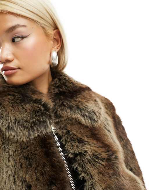 ASOS DESIGN faux fur cuffs in brown