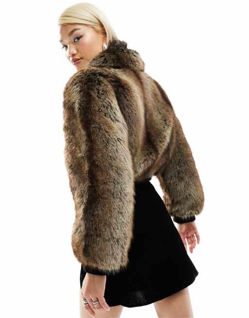 Mango faux fur jacket in brown