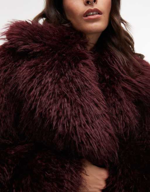 Mango faux fur jacket in dark red