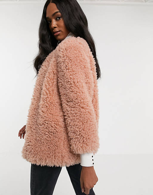 Mango Faux Fur Jacket In Pink Asos, Mango Pink Fur Coat