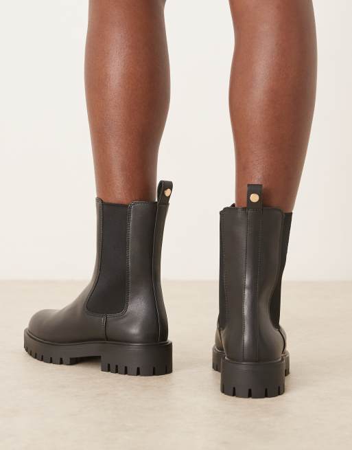 Mango faux fur lined chunky chelsea boot in black, 4 of 4