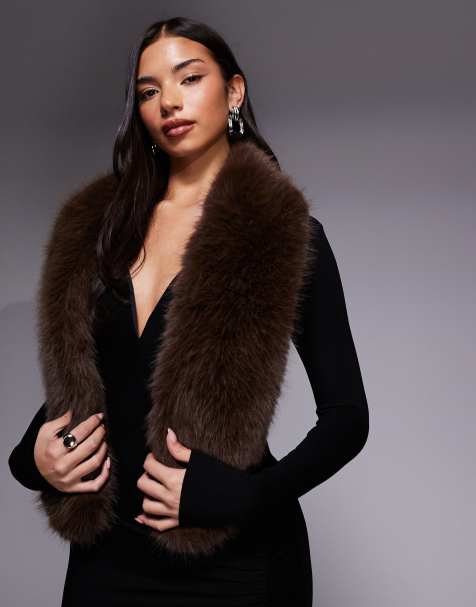 Mango faux fur neck scarf in brown - view 1