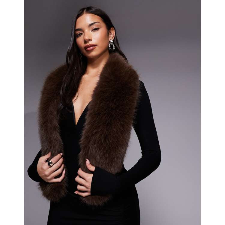 FURFUR ファーファー　フローラルスカーフワンピース ブラック　インナー付き Mango faux fur neck scarf in brown | ASOS