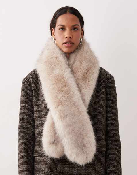 Mango faux fur neck scarf in oat - view 1