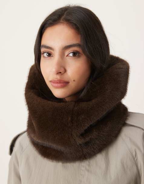 Mango faux fur oversized scarf in dark brown - view 1