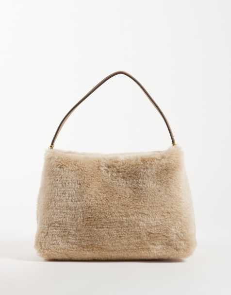 Mango faux fur small handbag in beige - view 1