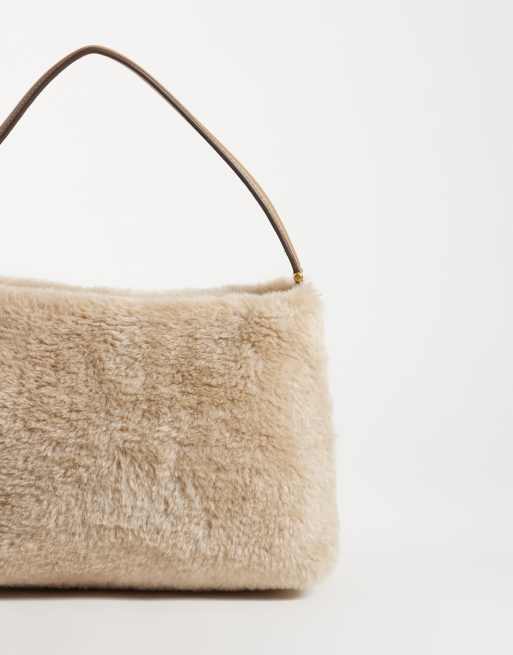 Mango faux fur small purse in beige, 4 of 4
