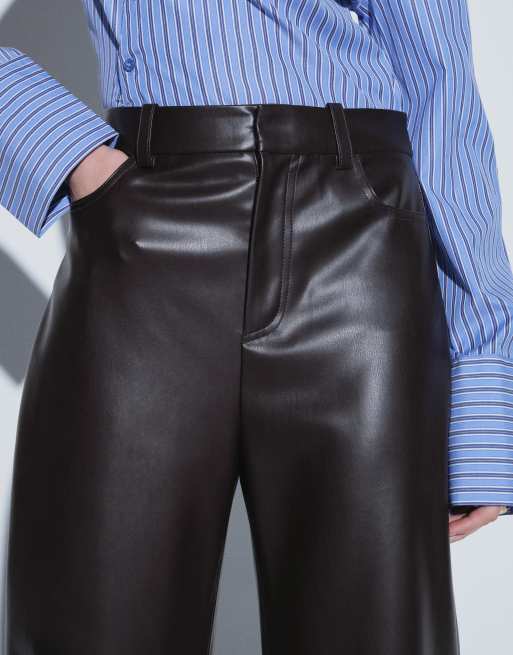 Mango faux leather barrel trouser in chocolate , 3 of 9
