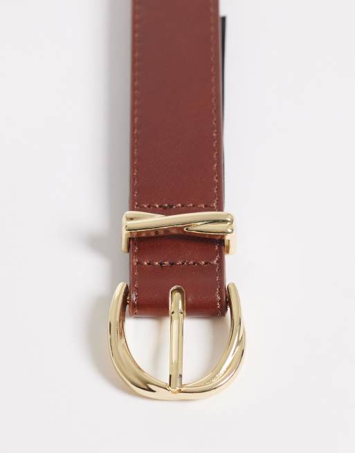 Mango faux leather belt in brown, 3 of 3