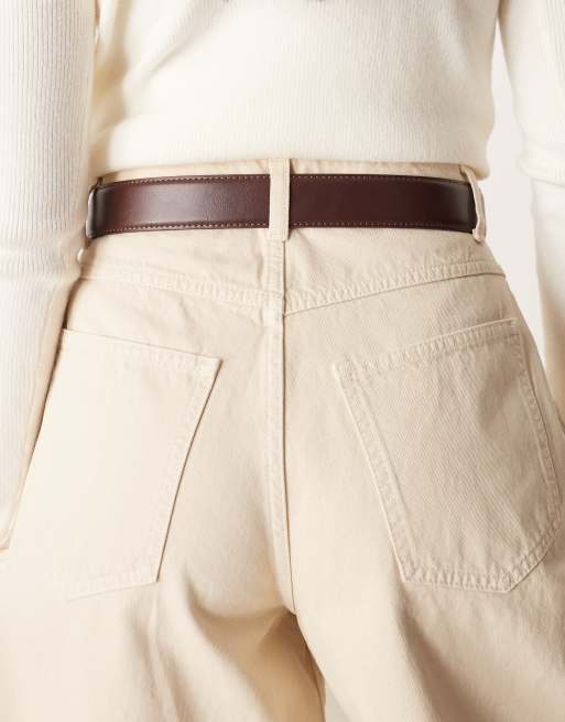 Mango faux leather belt with oversized gold buckle in dark brown