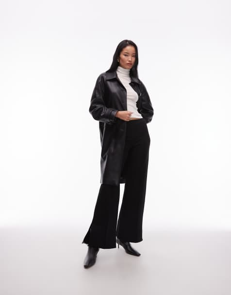 Mango faux leather belted trench coat in black - view 1