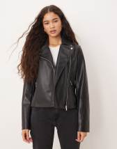 JDY collarless faux leather jacket in black
