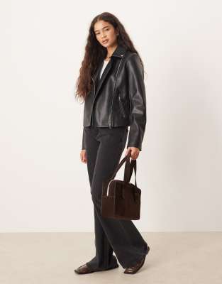 Mango Faux Leather Biker Jacket In Black