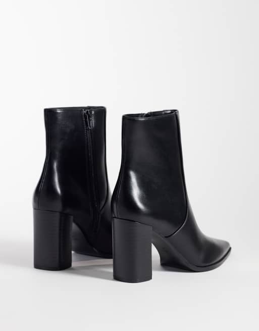 Mango faux leather block heel pointed ankle boot in black, 2 of 4