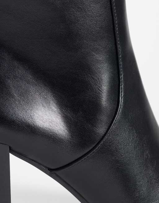 Mango faux leather block heel pointed ankle boot in black, 4 of 4