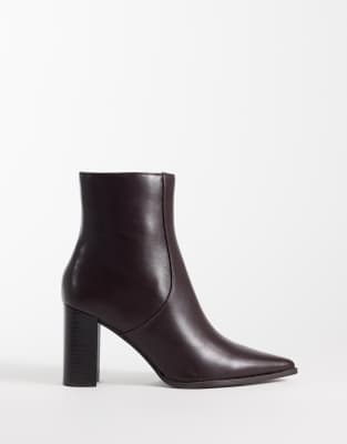 Mango Faux leather block heel pointed ankle boot