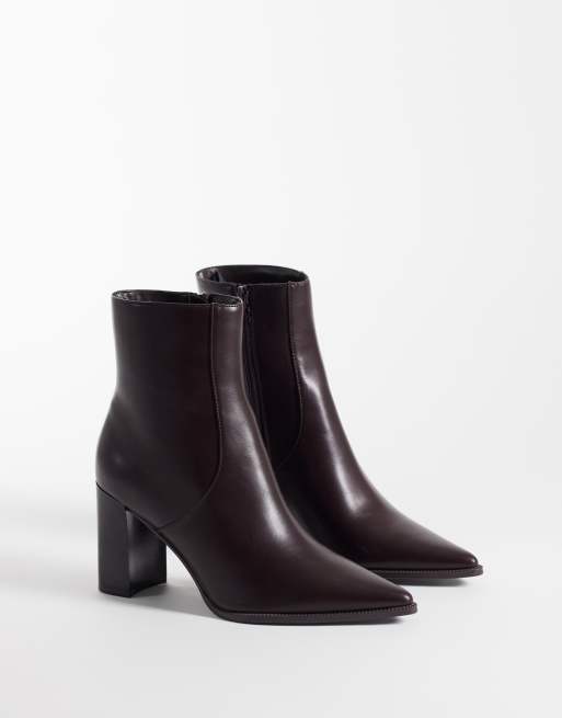 Mango faux leather block heel pointed ankle boot in chocolate, 2 of 4