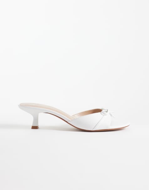 Mango faux leather bow detail heeled mule in white - view 1