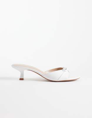 Mango Faux Leather Bow Detail Heeled Mules In White