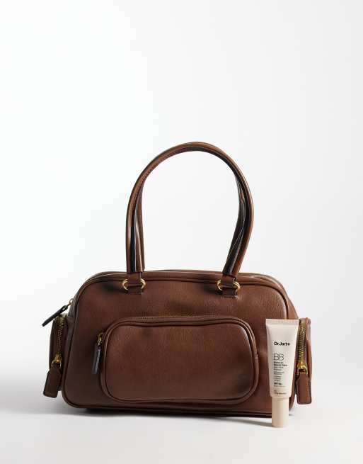 Mango faux leather bowling bag in brown, 2 of 4