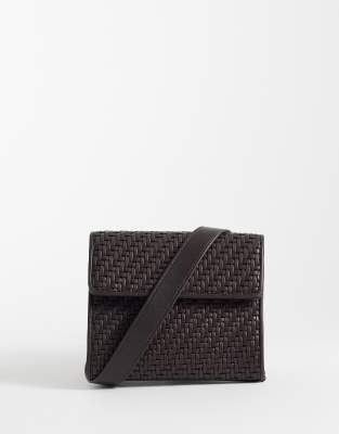 Mango Faux Leather Braided Textured Cross Body Bag In Brown