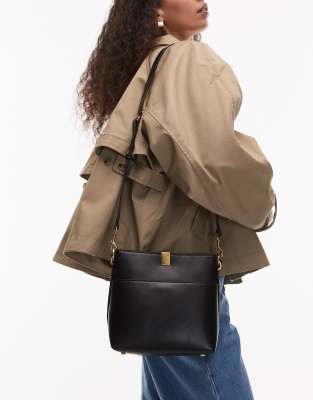 Mango Faux Leather Bucket Bag With Hardware Detail In Black