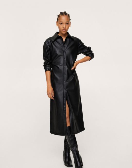 Faux leather 2025 button down dress