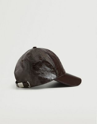 Mango faux leather cap in brown
