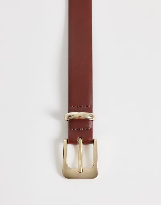 Mango faux leather classic belt in brown, 3 of 3