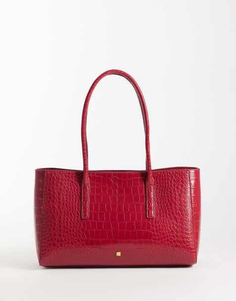 Mango faux leather croc effect shoulder bag in deep red - view 1