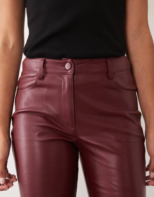 Mango faux leather flared trouser in berry , 4 of 5