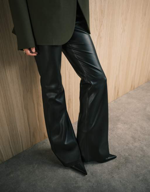 Mango faux leather flared trouser in black, 4 of 5