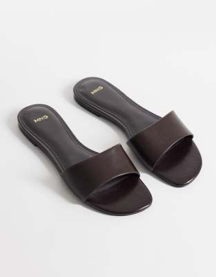 Mango Faux Leather Flat Slides In Multi