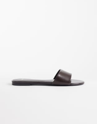 Mango Faux Leather Flat Slides In Multi