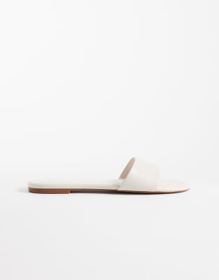 Mango Faux Leather Flat Slides In White