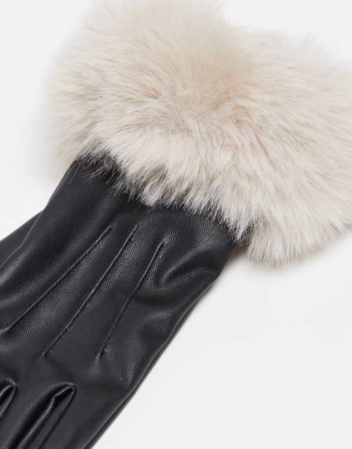 値*へ様 SOL × FUC Hairy Gloves soonerorlate Mango faux leather gloves with faux fur trim in oat | ASOS