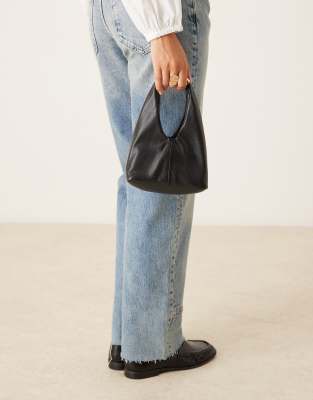 Mango Faux Leather Hardware Handle Slouchy Shoulder Bag In Black